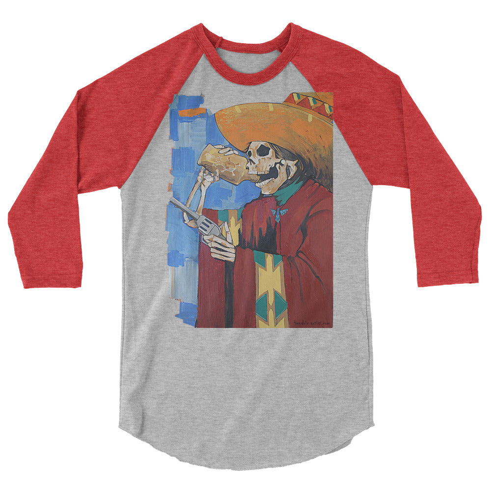Druken skull gunslinger 3/4 sleeve raglan shirt