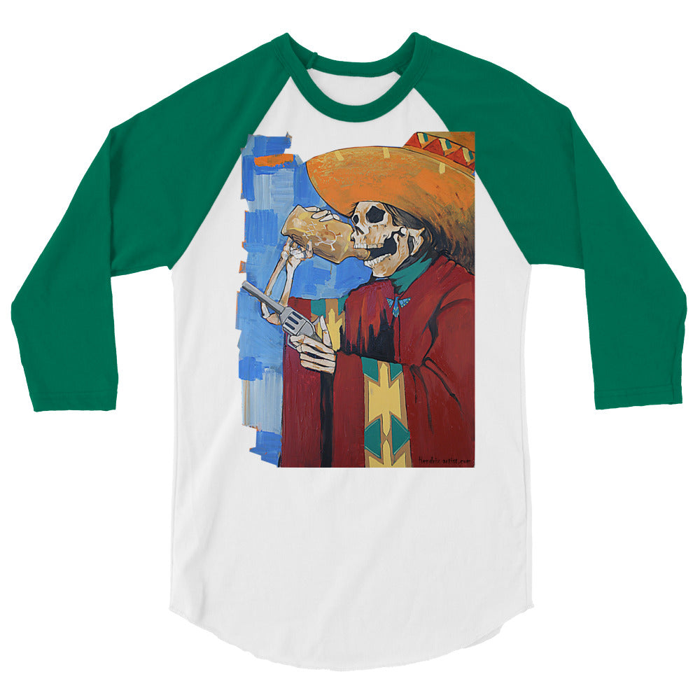 Druken skull gunslinger 3/4 sleeve raglan shirt